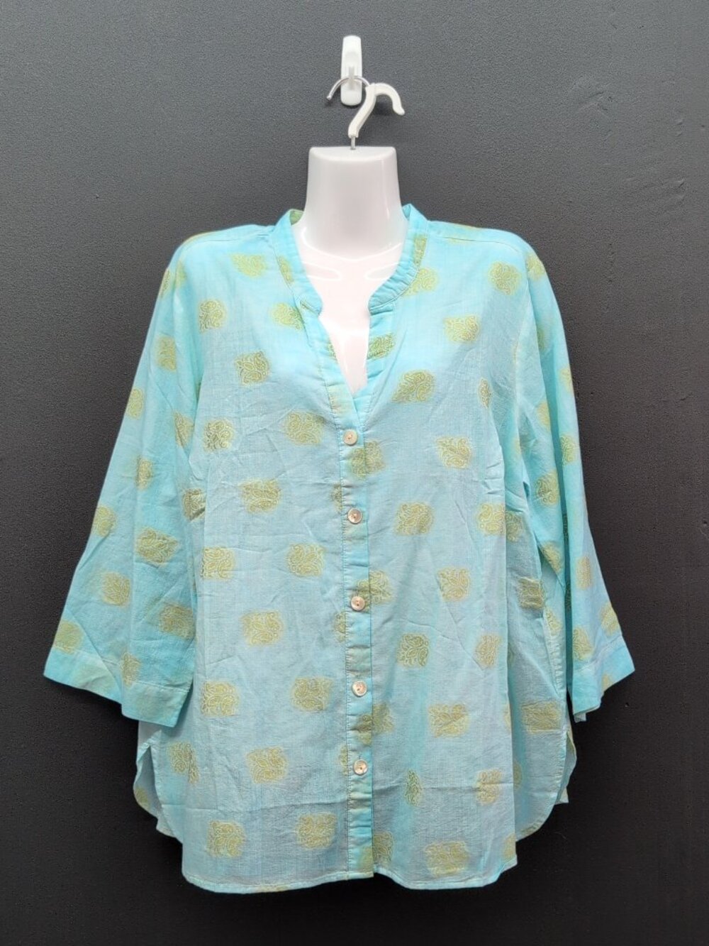 J.Jill Women's Petite Cotton Paisley Button Shirt XL Light Blue